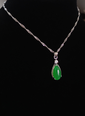 原创设计清新绿玉石吊坠项链女