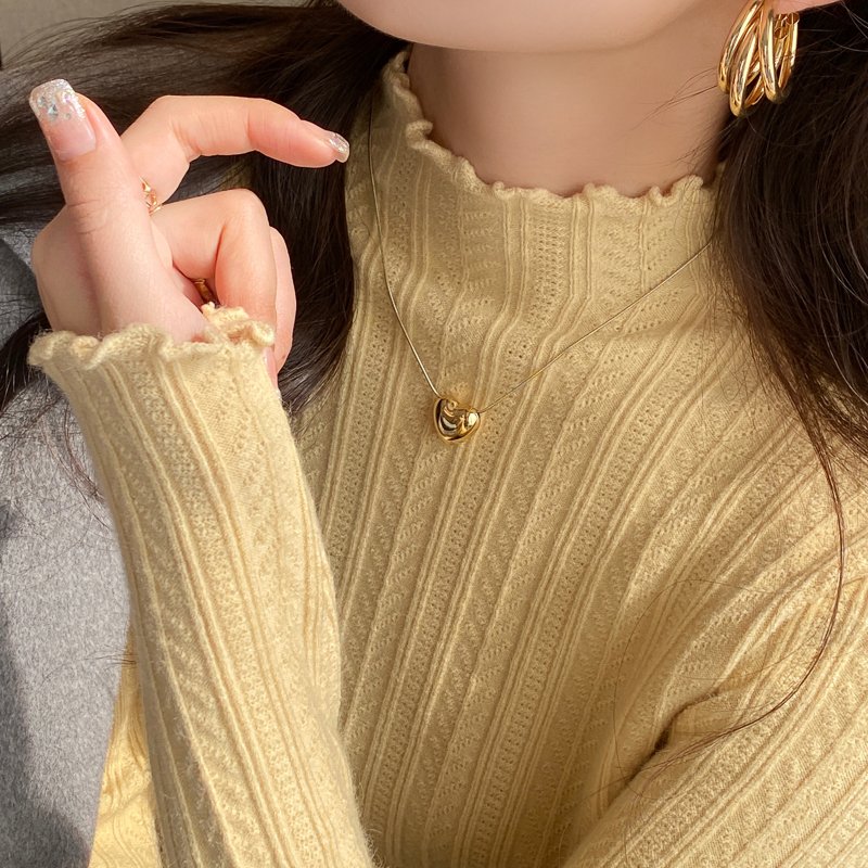 白色高级感打底衫毛衣女2025新款秋冬季内搭半高领木耳边针织上衣 - 图1