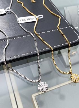 复古镶钻十字鸢尾花项链