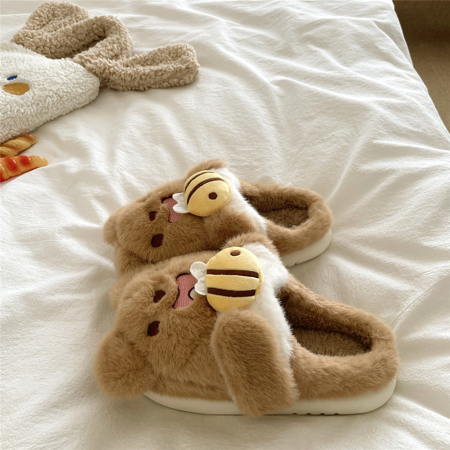 小猫爱钓鱼~！奶黄ins可爱棉拖鞋女居家保暖厚底冬季加绒毛毛拖鞋,淘宝优惠券,粉丝福利购,淘宝优惠卷