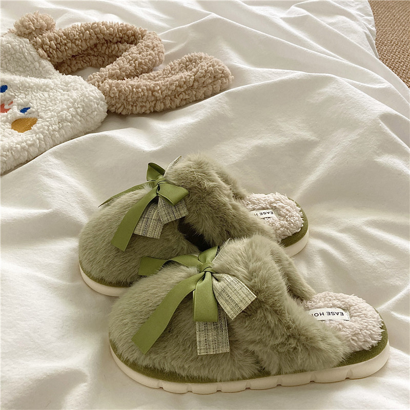 轻奢高级感~！蝴蝶结少女心厚底棉拖鞋女居家INS冬季防滑毛毛拖鞋,淘宝优惠券,粉丝福利购,淘宝优惠卷