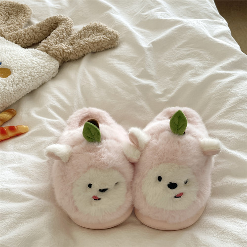 坏坏苹果狗~！软萌ins可爱居家冬季棉拖鞋女加绒保暖厚底毛毛拖鞋 - 图3