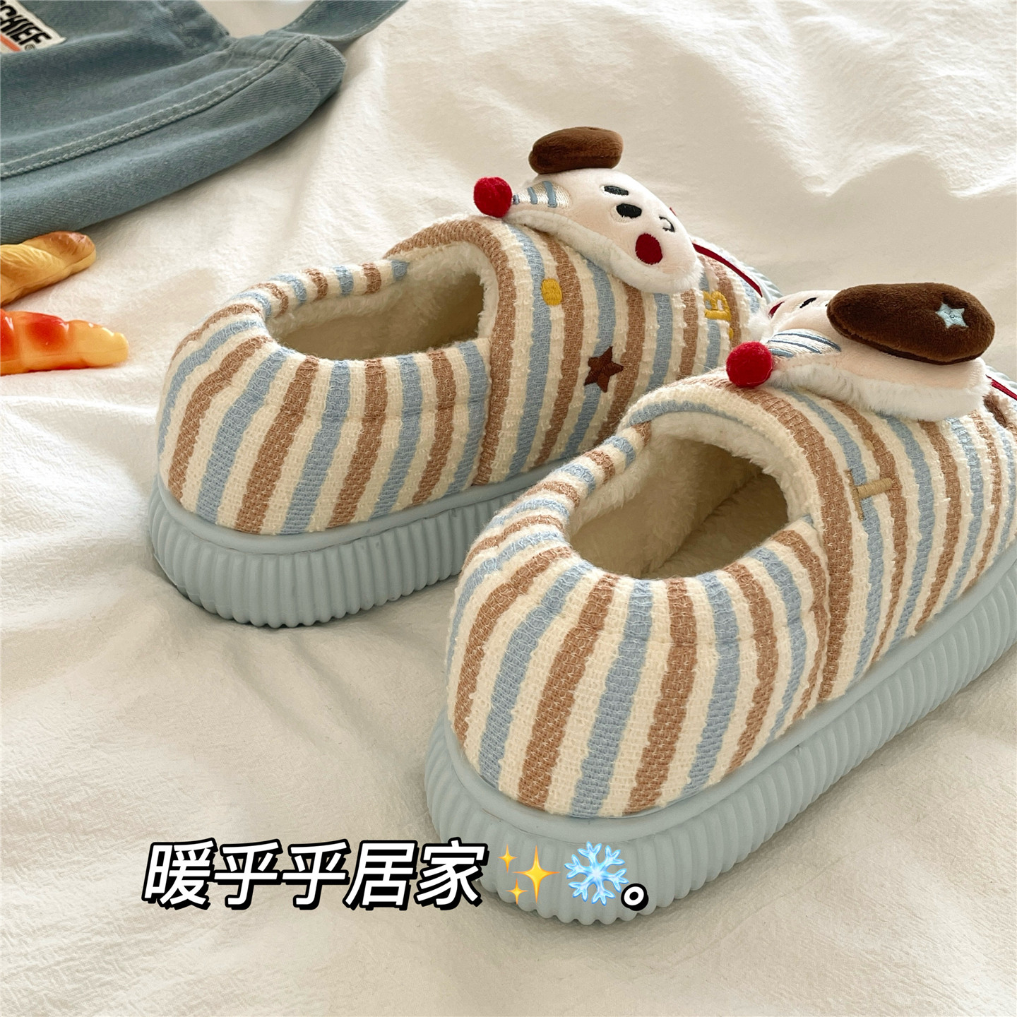 圣诞岛小狗~！冰岛蓝ins可爱包跟棉鞋女加绒保暖冬季毛毛棉拖鞋潮,淘宝优惠券,粉丝福利购,淘宝优惠卷