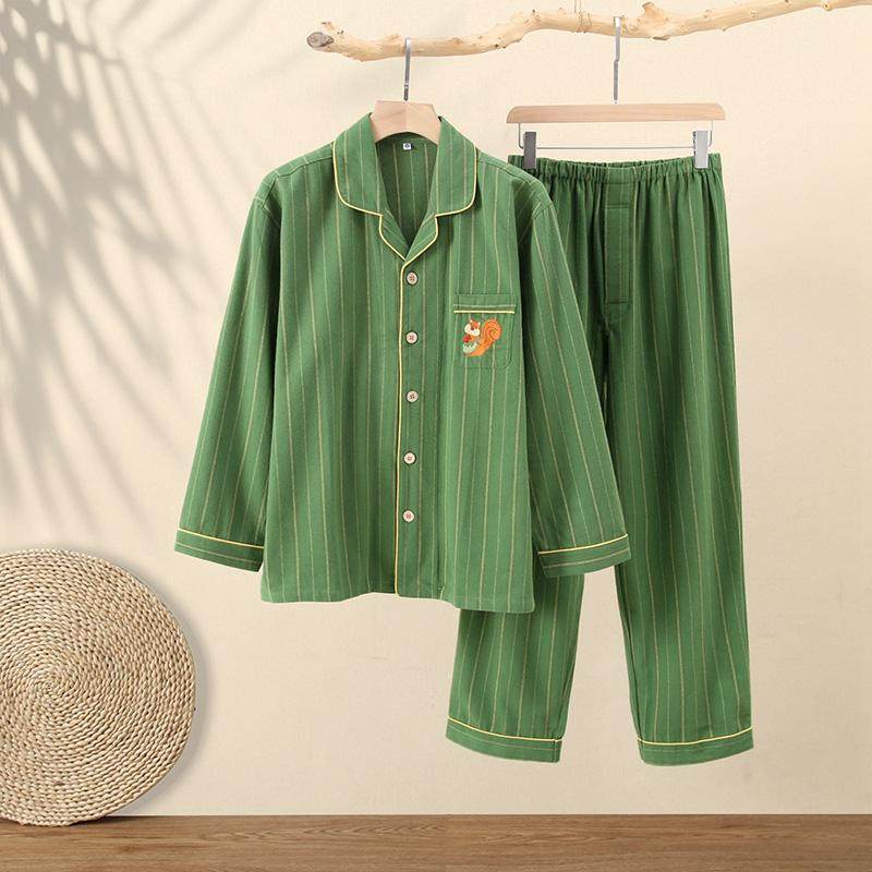 日系春秋冬磨毛情侣睡衣长袖长裤全棉条纹松鼠绣花家居服套装开衫,淘宝优惠券,粉丝福利购,淘宝优惠卷