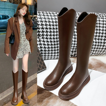 Brown long cylinder boots woman 2023 new thick bottom small but knee rider boot autumn winter display slim temperament high cylinder boot