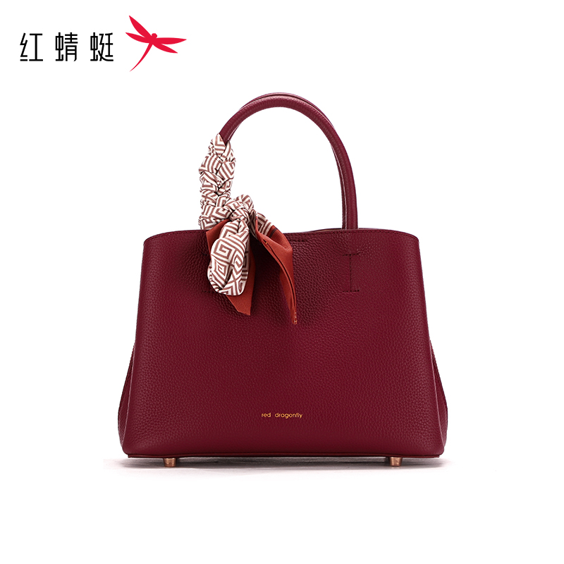 红蜻蜓真皮红色包包女式2025新款手提包大容量婚包新娘妈妈小拎包