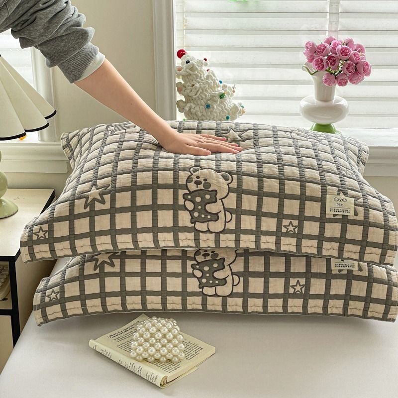 新款全棉纯棉磨毛砂洗泡芙枕巾52*78cm一对装家用枕头巾舒适柔软 - 图0