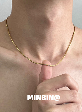 金色方蛇骨链项链素链款