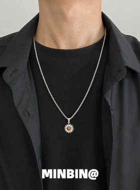 复古虎眼石太阳花项链