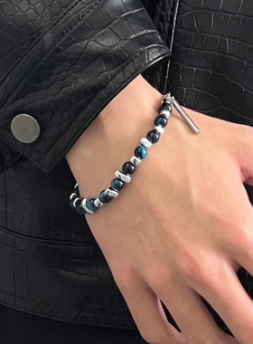 蓝色虎眼石串珠手链ins潮