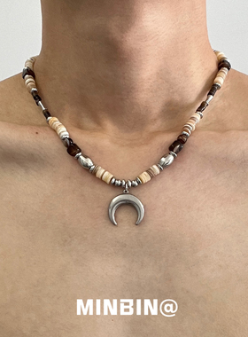 复古天然石串珠月牙项链