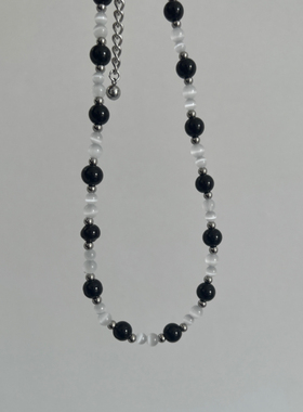 黑珍珠猫眼石串珠项链
