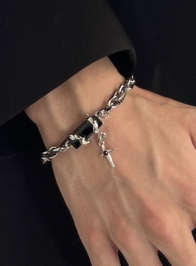 欧美黑宝石芒星嘻哈手链