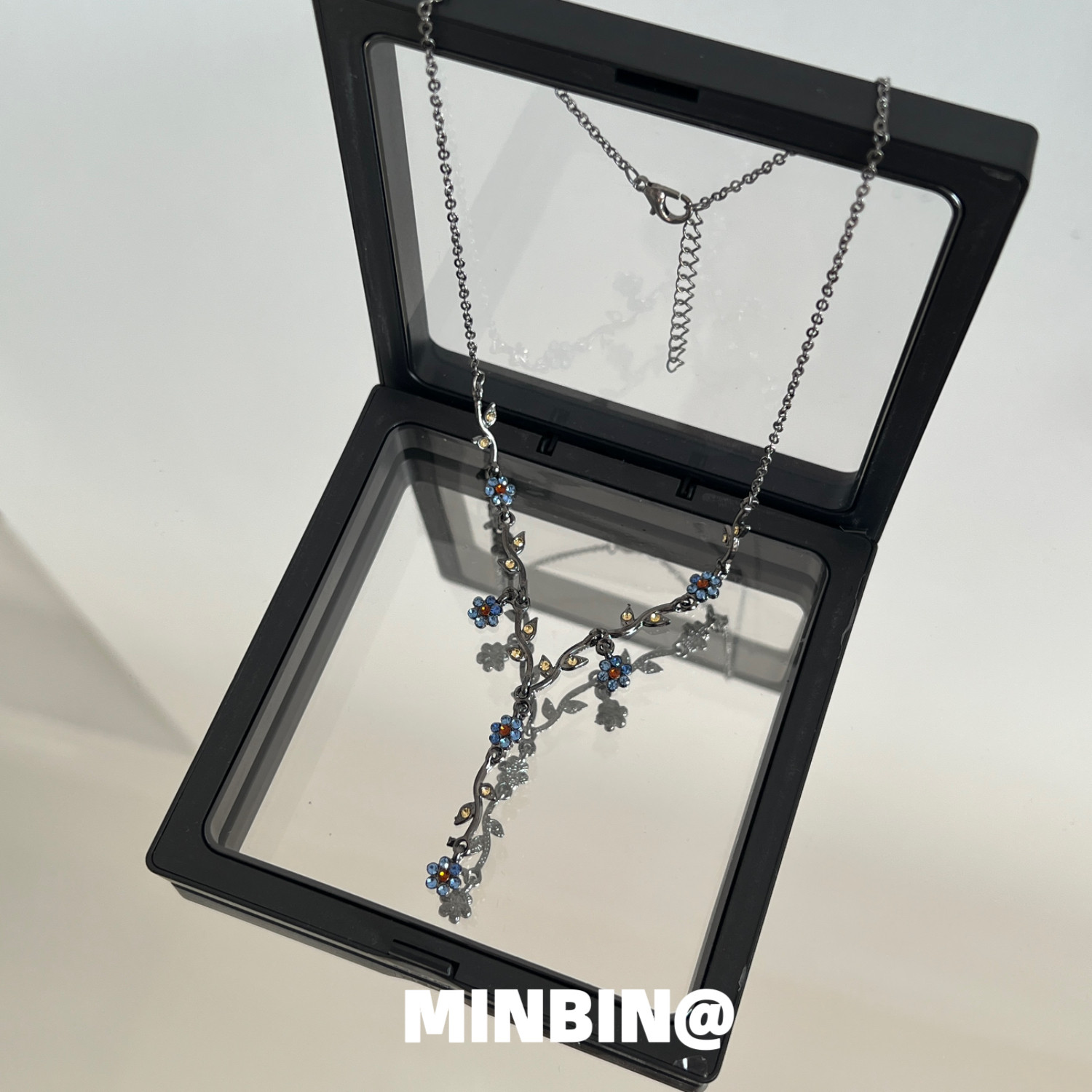 中古风复古蓝色花朵锆石项链女小众设计感毛衣链轻奢高级颈链配饰,淘宝优惠券,粉丝福利购,淘宝优惠卷