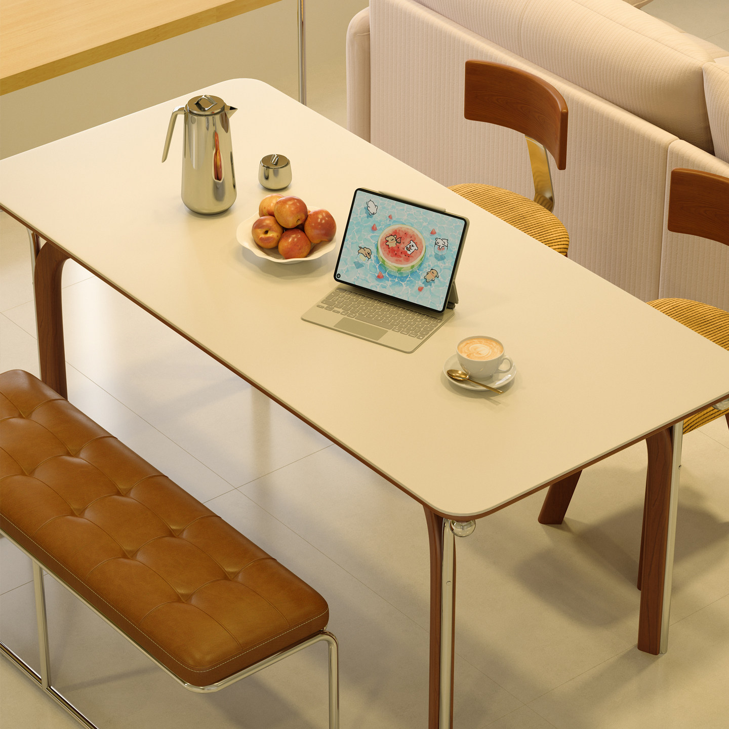 木小咖 豆芽岩板餐桌复古风实木餐桌椅组合包豪斯中古长方形饭桌,淘宝优惠券,粉丝福利购,淘宝优惠卷