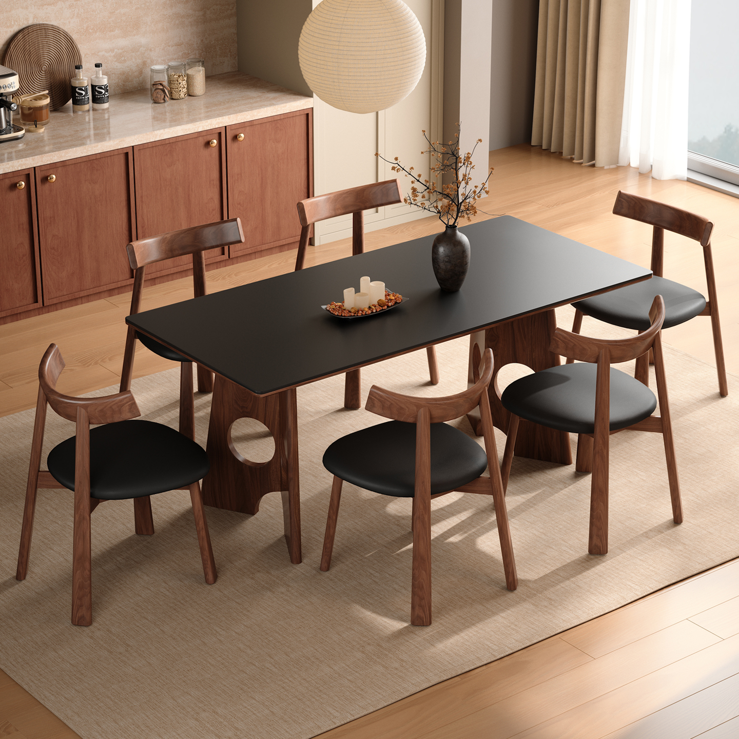 木小咖中古风岩板实木餐桌长方形北欧不锈钢包豪斯复古家具吃饭桌 - 图2