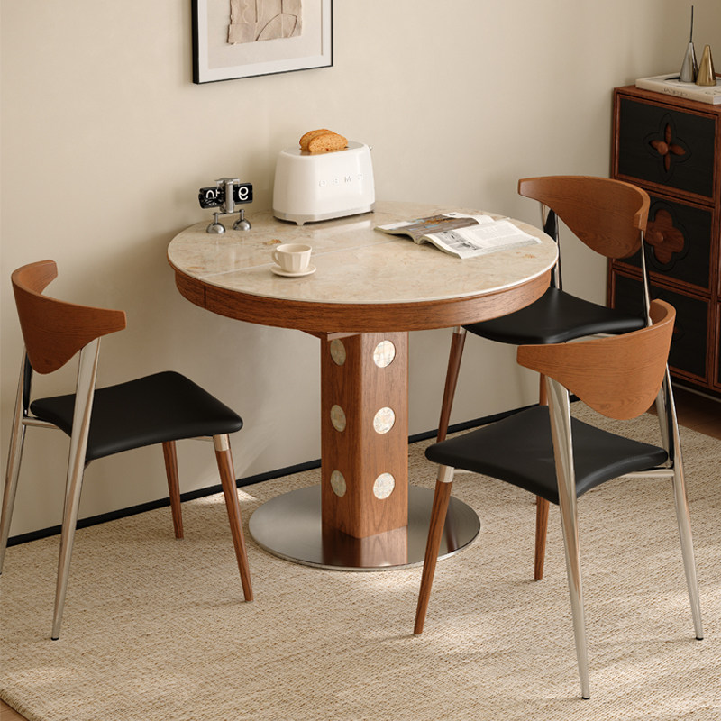 木小咖法式复古家用岩板伸缩餐桌伯格贝母椭圆折叠小户型桌椅组合,淘宝优惠券,粉丝福利购,淘宝优惠卷