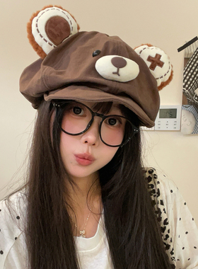 可爱小熊耳朵八角帽日系显脸小女