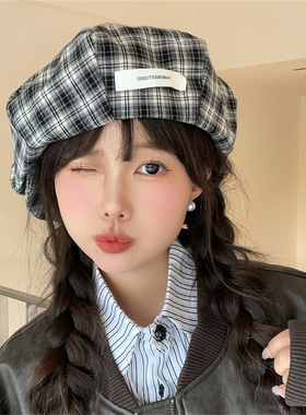 八角帽出游复古日系格子多种戴法