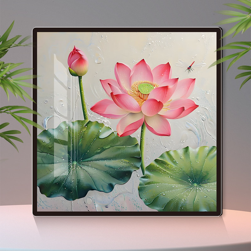 国风荷花客厅背景墙装饰贴自粘亚克力轻奢高级感新中式遮丑墙贴画,淘宝优惠券,粉丝福利购,淘宝优惠卷