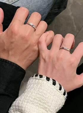 小众设计双子星对戒感褶皱纹理戒指女简约个性食指戒时尚潮流开口