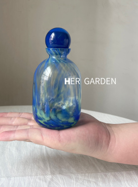 HERGARDEN蓝色球球可爱小玻璃花瓶家居储物小罐桌面复古装饰摆件