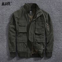 Sharp knife Even spring-autumn thickened pure cotton outdoor multi-pocket double jacket Loose Casual Wild Big Pocket Blouse Men s