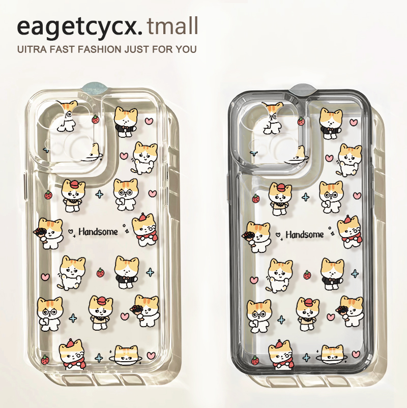 趣味韩系帅气小猫适用苹果16promax手机壳iPhone15透明14新款12可爱11个性网红13情侣plus少女xs全包防摔硬壳