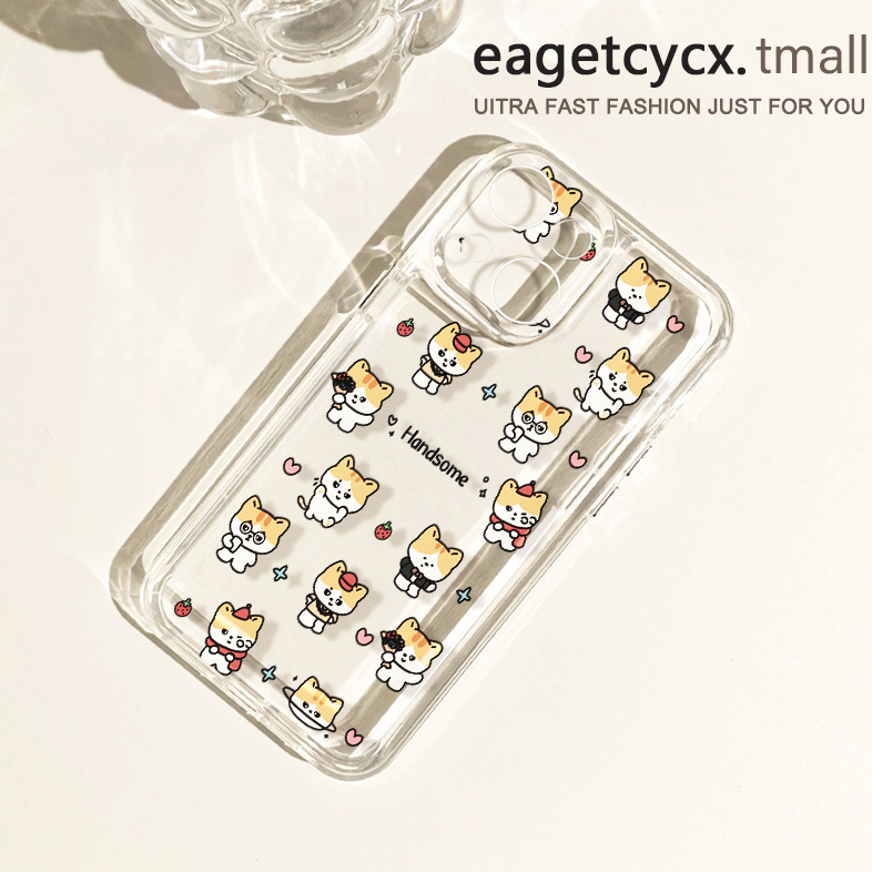 趣味韩系帅气小猫适用苹果16promax手机壳iPhone15透明14新款12可爱11个性网红13情侣plus少女xs全包防摔硬壳