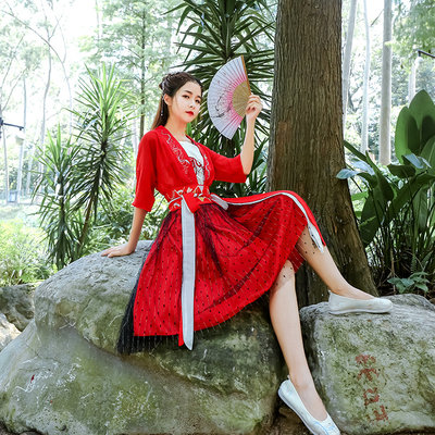 Sing女团倾杯舞蹈演出服寄明月舞蹈短裙彼岸花汉服改良古装汉元素 虎窝淘