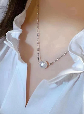 天卉珠宝天然海水澳白珍珠18k白金仙女爆闪豆豆链锁骨路路通厚金