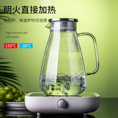 冷水壶玻璃加厚耐高温家用凉水壶大容量扎壶冷泡茶水壶冰箱果汁壶 - 图0