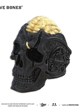 CARVE BONES刻骨原创设计轻奢高级定制款18k金925银骷髅大脑戒指