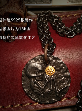 小恶魔的守护纯银骷髅幸运币吊坠