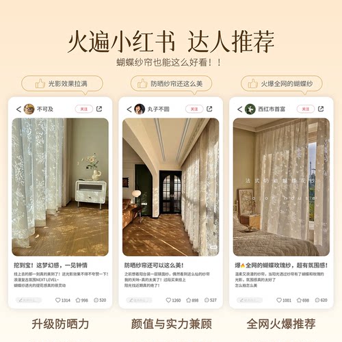 蝴蝶纱法式窗帘遮光2025新款客厅白纱透光不透人卧室高级感窗纱帘-图3
