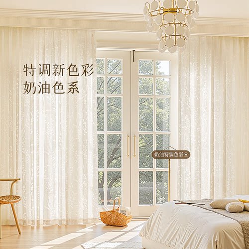 蝴蝶纱法式窗帘遮光2025新款客厅白纱透光不透人卧室高级感窗纱帘-图1