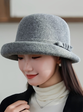 羊毛呢渔夫帽子女秋冬韩版优雅