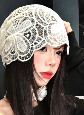 韩系蕾丝花朵镂空包头帽女春夏季
