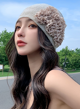 小众立体花朵推推帽子女复古文艺