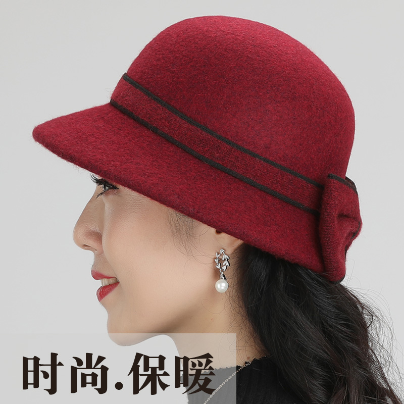 诗悦妹旗舰店秋冬季女士帽子韩版休闲羊毛呢礼帽女妈妈保暖盆帽中老年人时装帽2