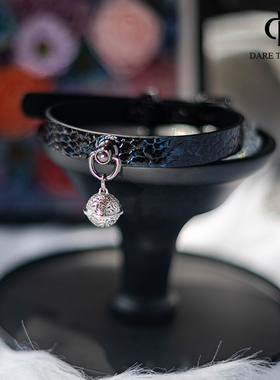 【DTL】蓝黑仿蛇纹男女m项圈K9可刻字通讯录choker牵引狗链