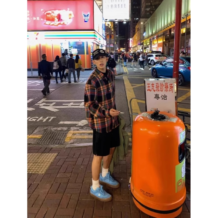 美式潮牌复古长袖衬衫男女春秋季字母刺绣格子情侣款百搭衬衣外套 - 图2