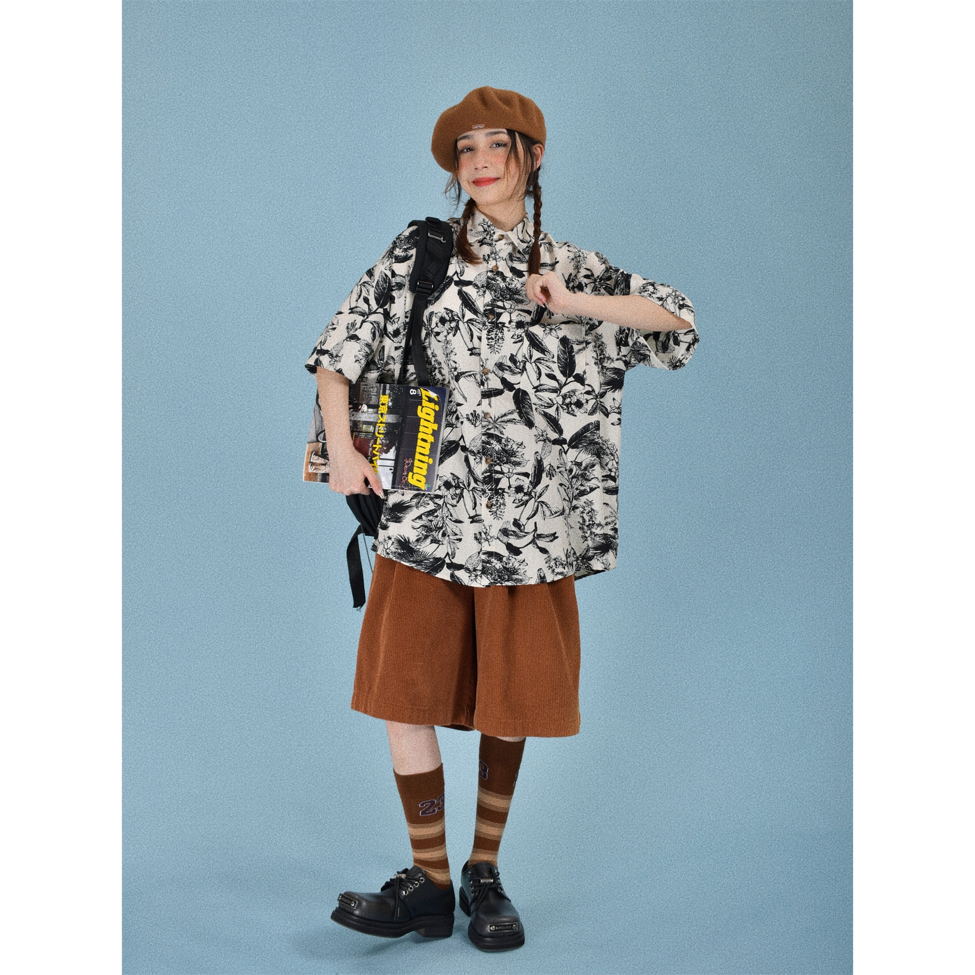 日系复古短袖衬衫夏威夷潮流宽松休闲薄款港风花半袖衬衣男女通勤 - 图1