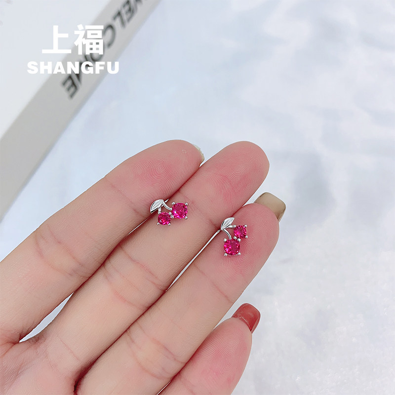 新品s925女甜美小樱桃2019款银耳钉 上福耳钉