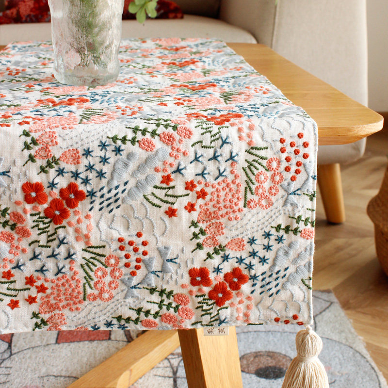 日式刺绣茶几旗餐桌旗结婚斗柜鞋柜桌垫布长方形电视柜餐边柜盖布,淘宝优惠券,粉丝福利购,淘宝优惠卷