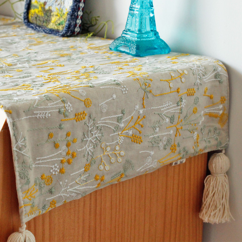 日式刺绣餐边柜桌垫餐桌桌旗茶几旗布艺长条电视柜盖布鞋柜布盖巾,淘宝优惠券,粉丝福利购,淘宝优惠卷