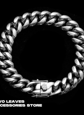 TWOLEAVES男女钛钢欧美古巴手链