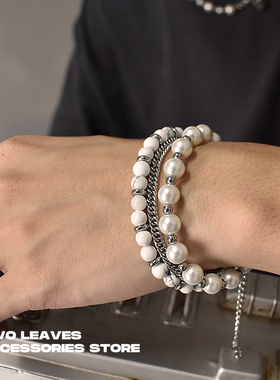 twoleaves欧美风钛钢珍珠手链