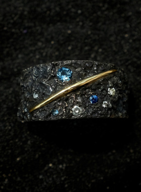 纯银梵高钻戒男星空戒蓝宝石银聆手工流星雨戒魔戒送女友生日礼物