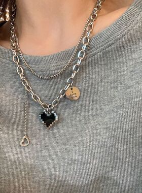 甜酷熔岩爱心项链女ins潮小众高级设计感毛衣链百搭个性卫衣链